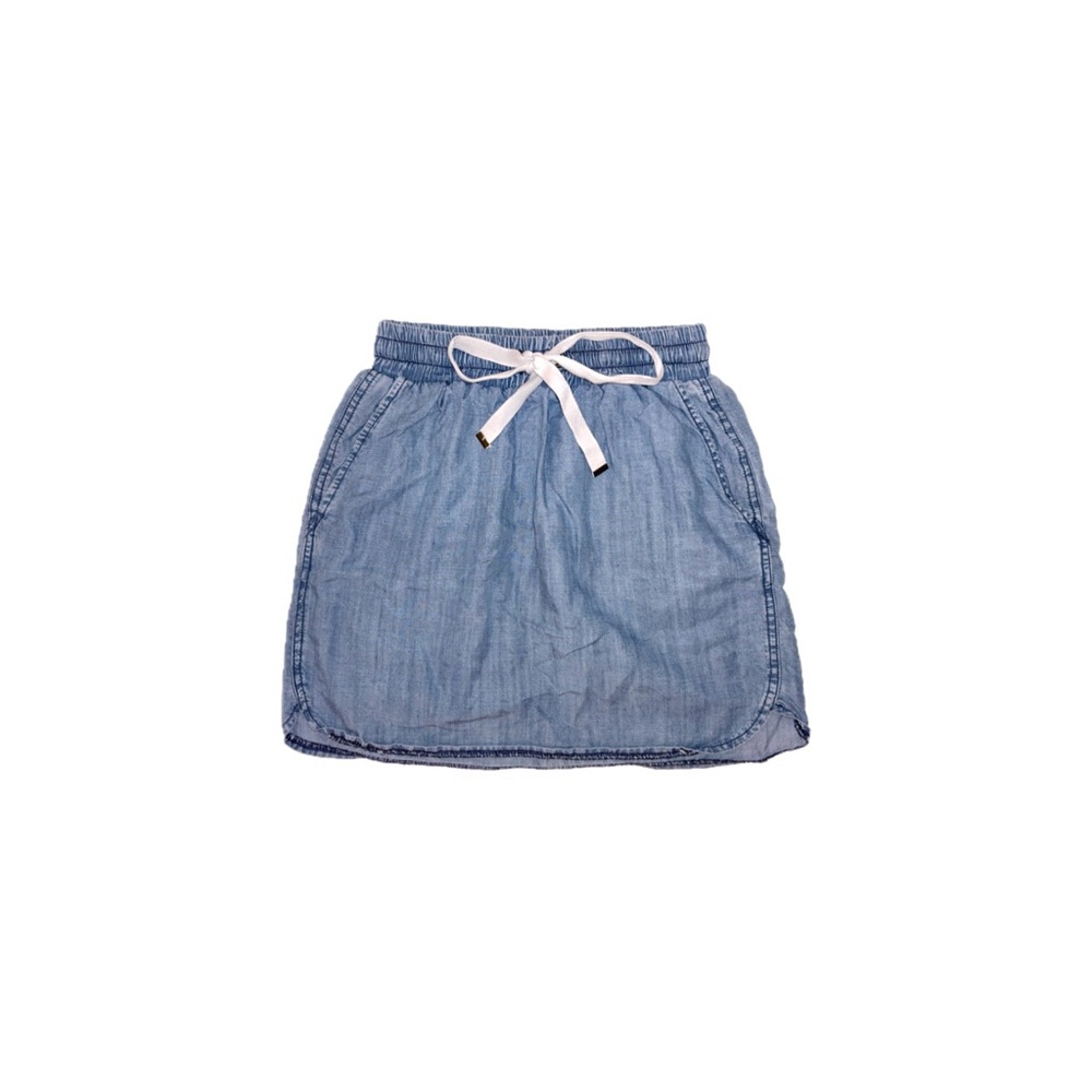 Lilla P Round Hem Mini Skirt Elastic Tie Waist in Chambray Blue – Extra Small